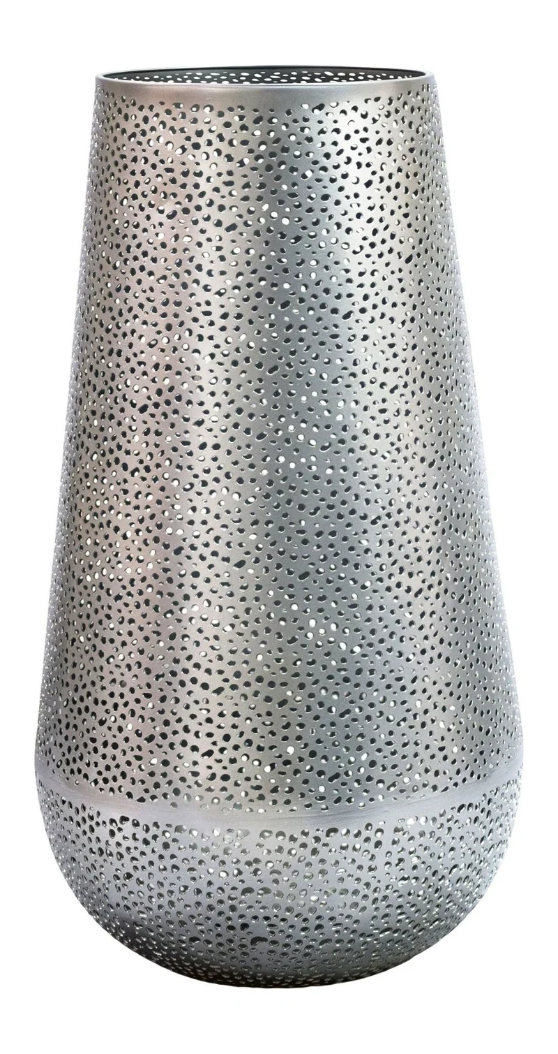 Bodenvase Metall 47 cm Silber, handgefertigte Standvase Wohnzimmer