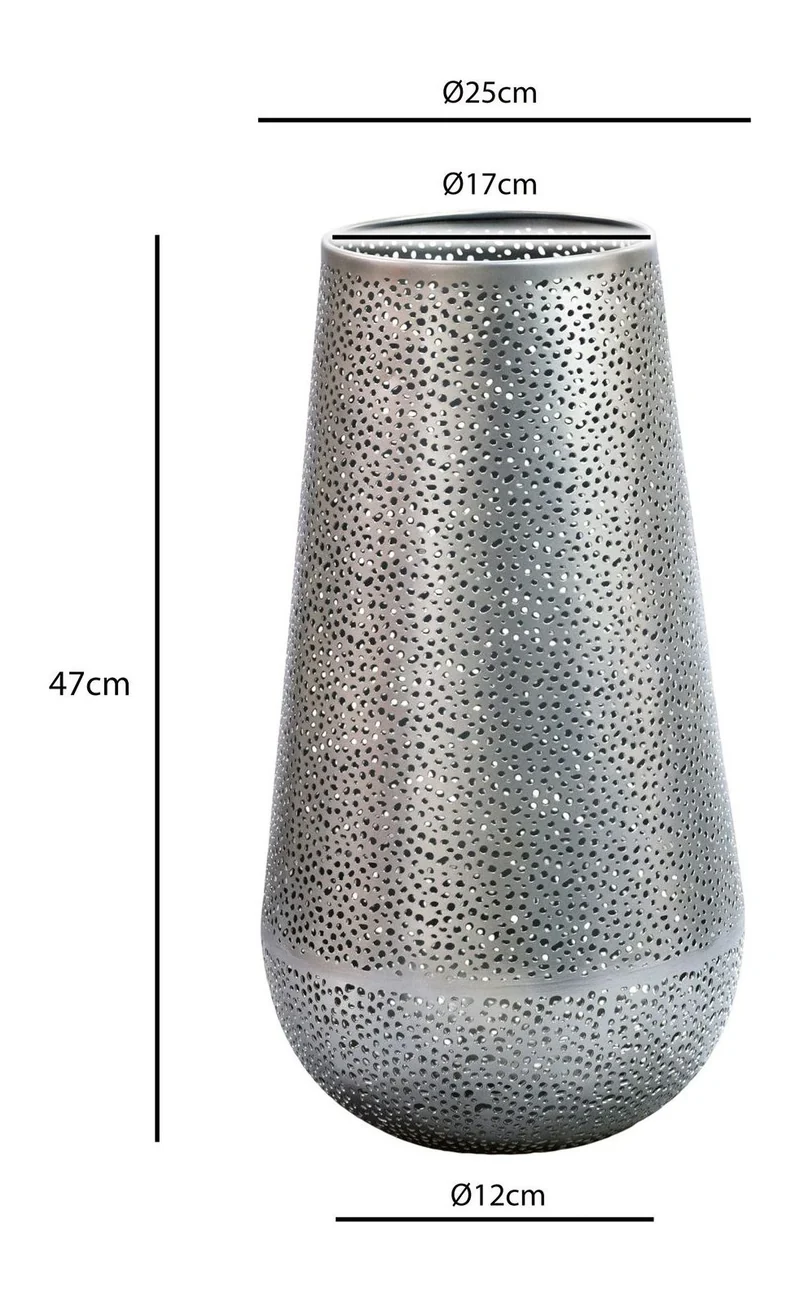 Bodenvase Metall 47 cm Silber, handgefertigte Standvase Wohnzimmer