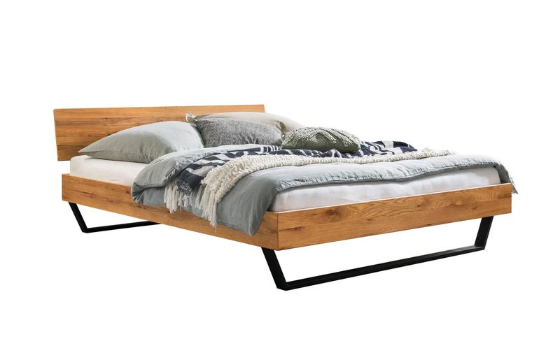 Hasena Trento Bett Asti Wildeiche natur mit schwarzen Metallkufen