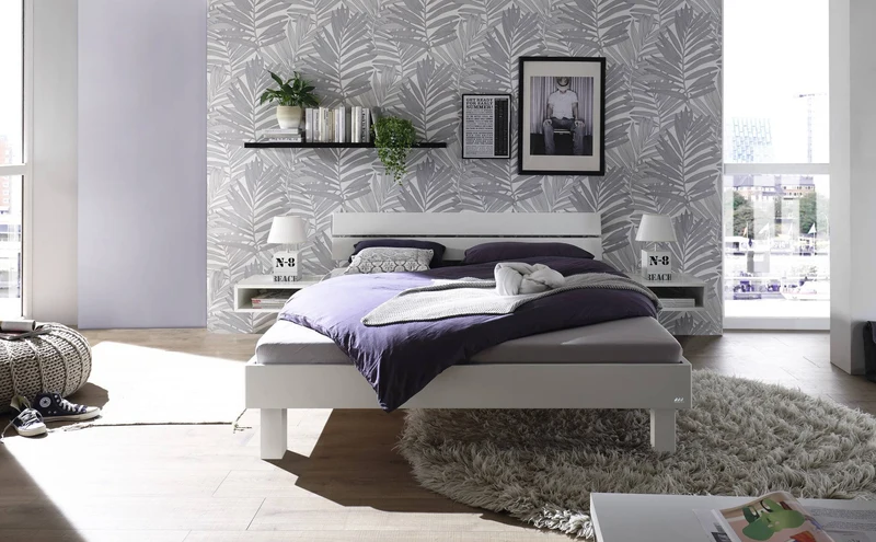 Hasena Bett Prato Weiß lackiert, Trento-Kollektion, mehrere Breiten