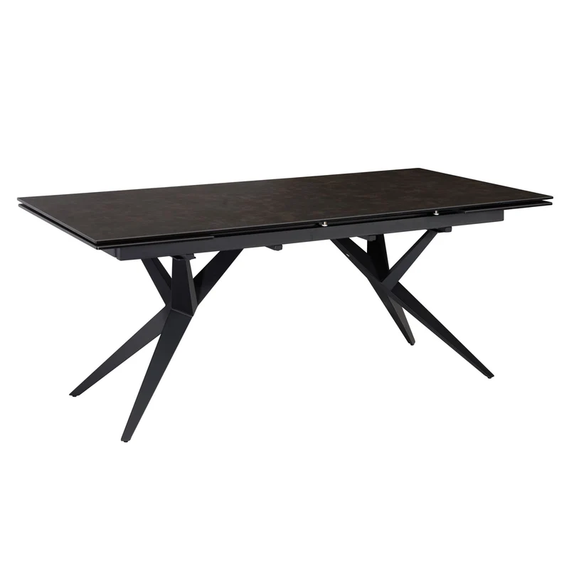 Esstisch 180-260cm Ausziehbar Keramik Glas Schwarz Metallbeine