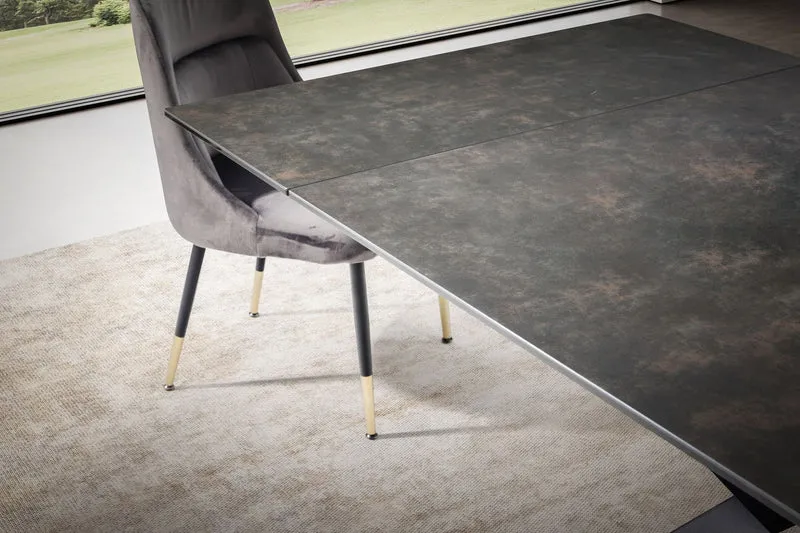 Esstisch 180-260cm Ausziehbar Keramik Glas Schwarz Metallbeine