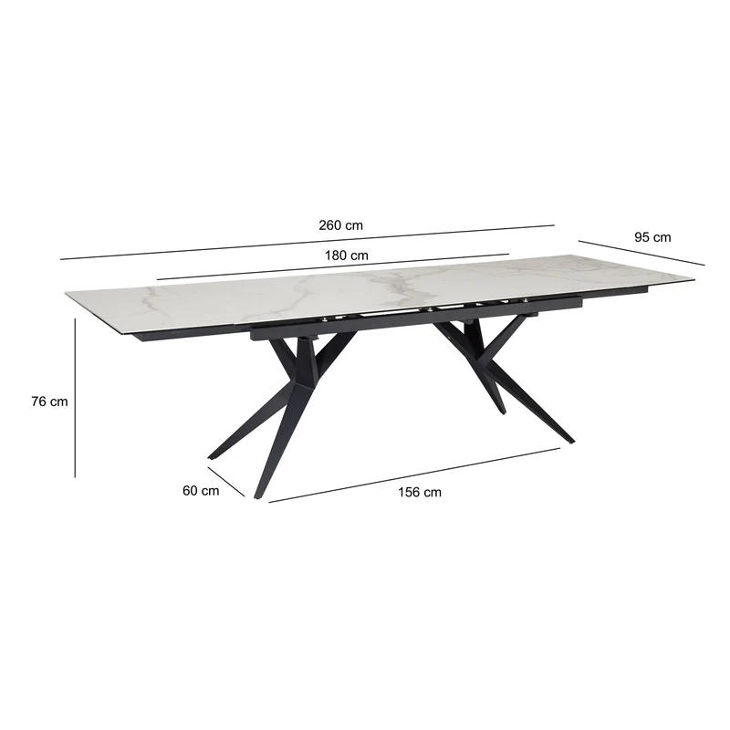 Esstisch 180-260cm ausziehbar Keramik Glas Marmoroptik Weiß Metallbeine