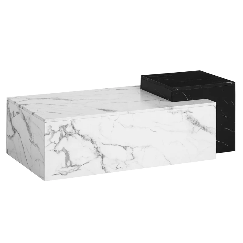 Couchtisch 120x60x40cm Marmor-Optik Weiß Schwarz Modern Rechteckig