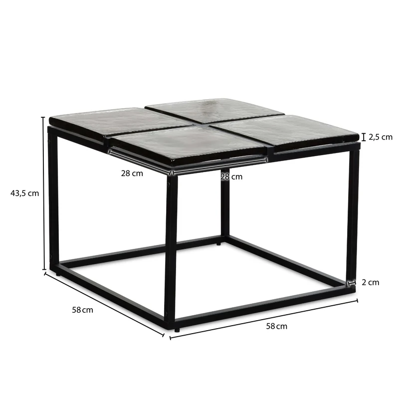 Couchtisch Glas Metall 58x58x43,5cm Schwarz Quadratisch Modern