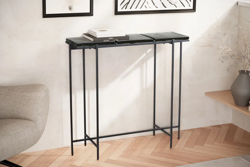 Konsolentisch Schwarz Glas 90x29x85cm Metallgestell Modern Flur
