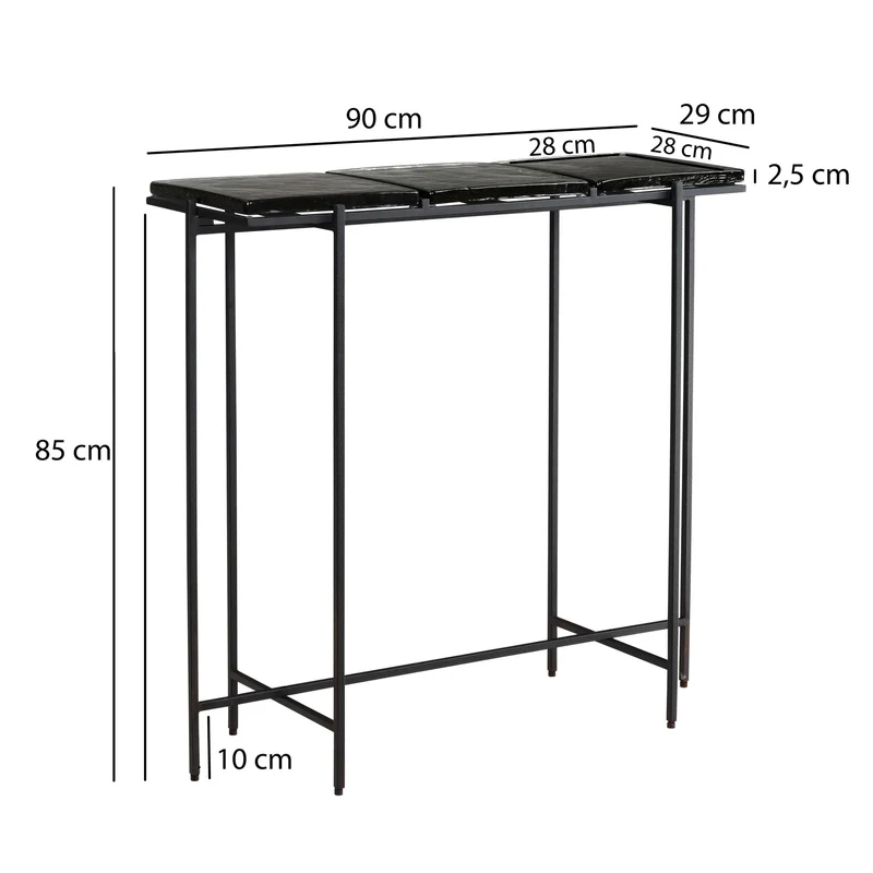 Konsolentisch Schwarz Glas 90x29x85cm Metallgestell Modern Flur