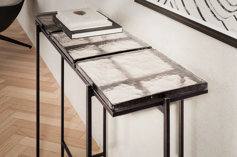 Konsolentisch Schwarz Glas 90x29x85cm Metallgestell Modern Flur