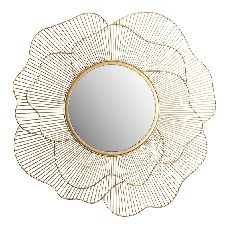 Wandspiegel Rose 77cm Rund Gold Eisen Blütenform Modern Flurspiegel