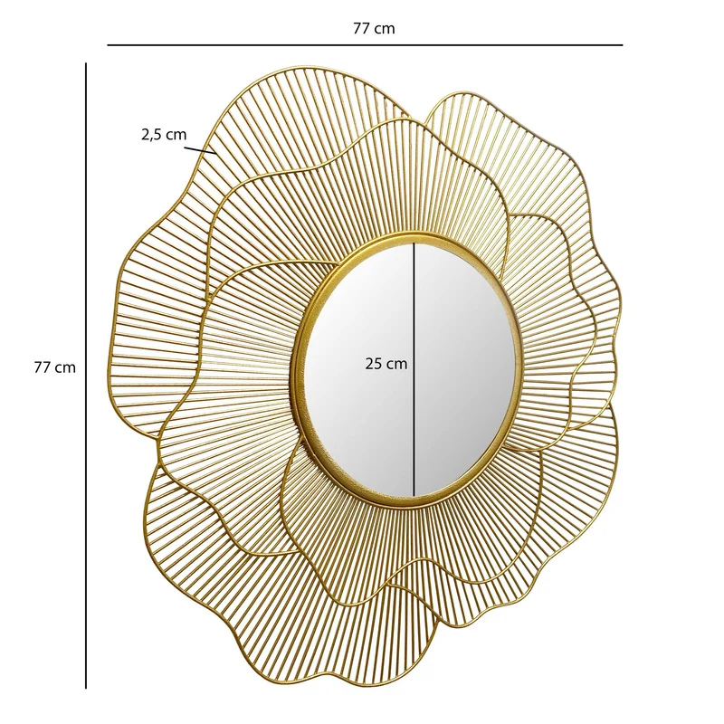 Wandspiegel Rose 77cm Rund Gold Eisen Blütenform Modern Flurspiegel