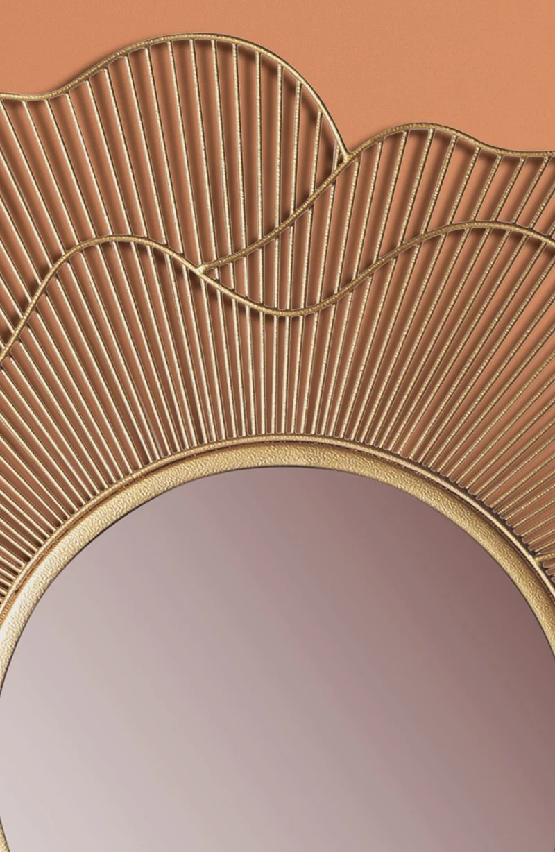 Wandspiegel Rose 77cm Rund Gold Eisen Blütenform Modern Flurspiegel