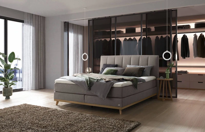 Boxspringbett Stefania von Hasena, Eiche bright geölt, Bezug Pace Grey