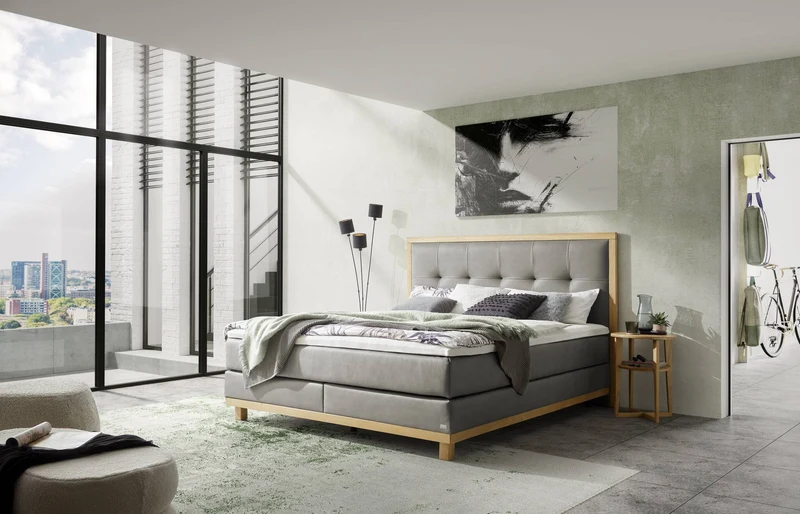 Hasena Boxspringbett Cecilia Pronto Eiche bright mit Bezug Monet Steel