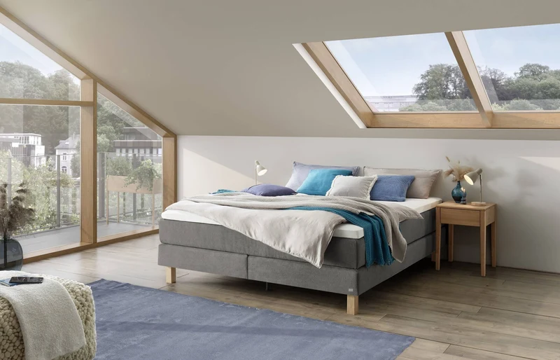 Hasena Boxspringbett Carlota ohne Kopfteil, Eiche bright, Pace Grey