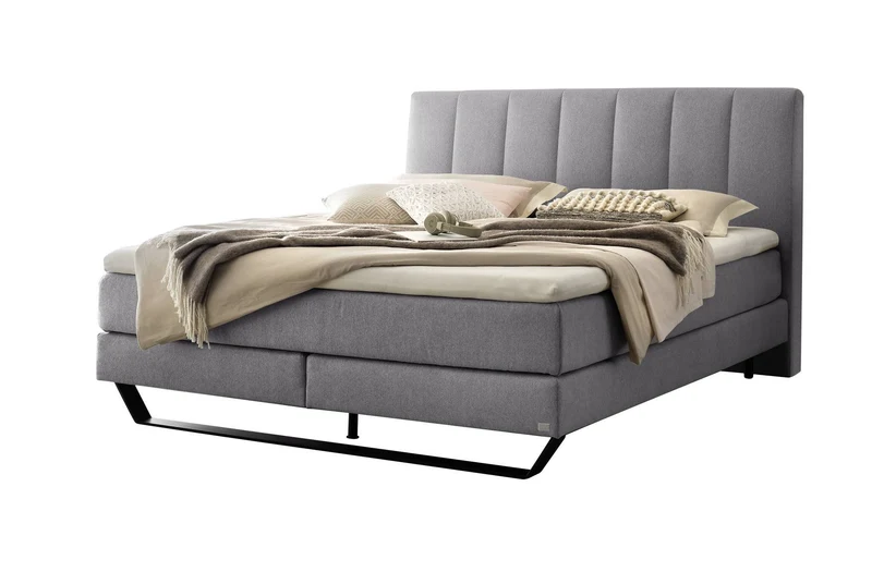 Hasena Boxspringbett Ambra in Pace Grey mit schwarzen Metallkufen
