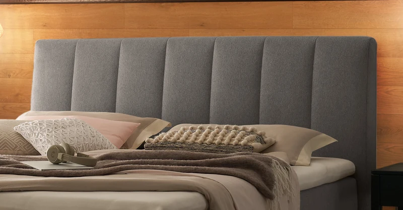 Hasena Boxspringbett Ambra in Pace Grey mit schwarzen Metallkufen