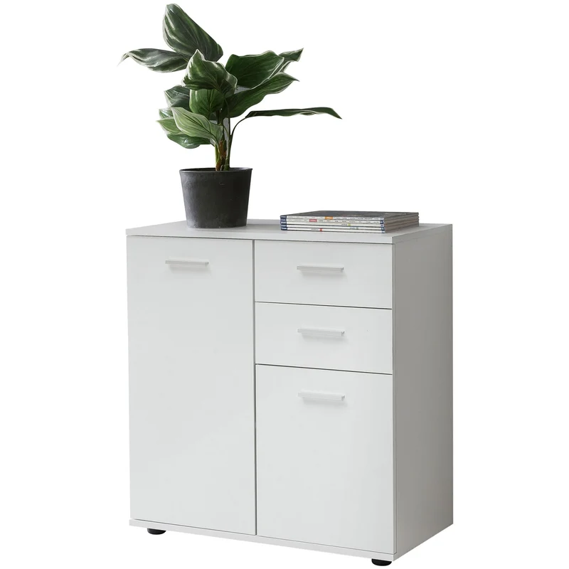Kommode Schrank 71x78x35,5cm Holz Weiß modern Flurschrank matt