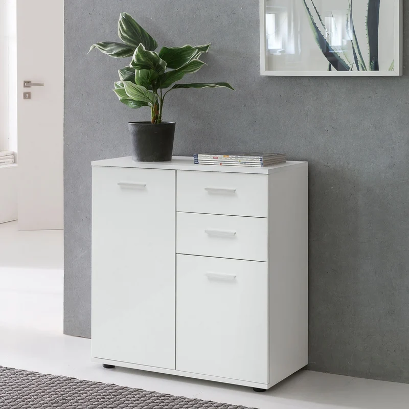 Kommode Schrank 71x78x35,5cm Holz Weiß modern Flurschrank matt