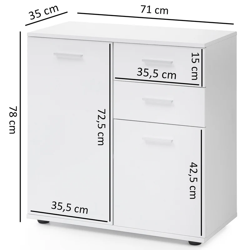 Kommode Schrank 71x78x35,5cm Holz Weiß modern Flurschrank matt