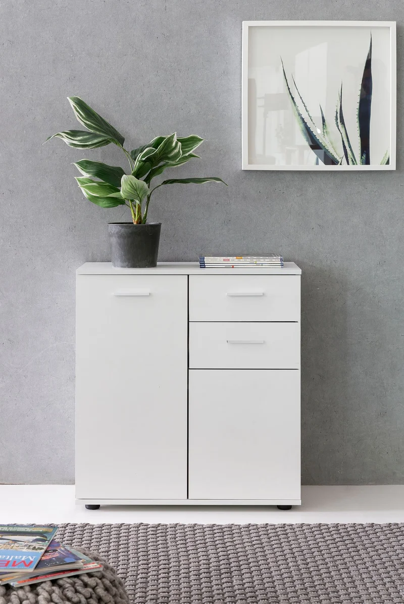 Kommode Schrank 71x78x35,5cm Holz Weiß modern Flurschrank matt