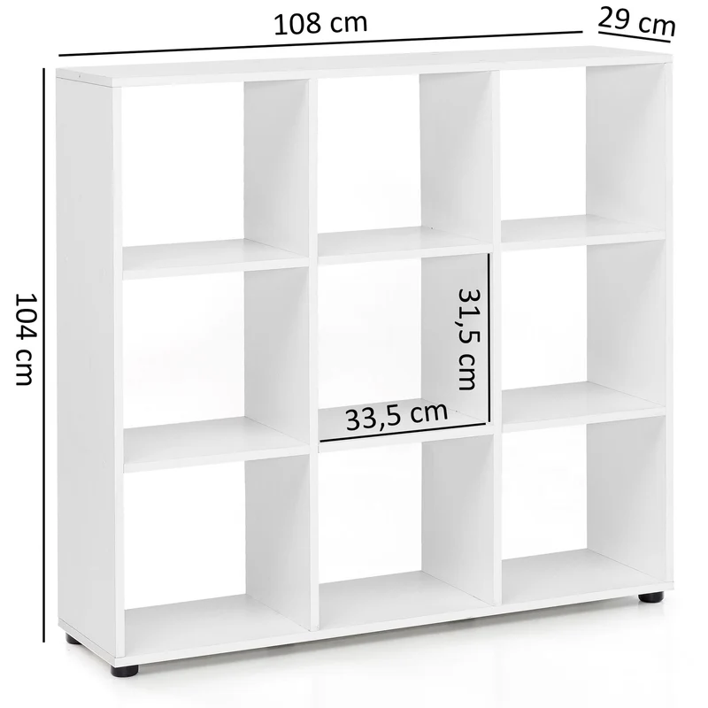 Bücherregal 9 Fächer Weiß 108x104x29cm Holz Raumteiler modern