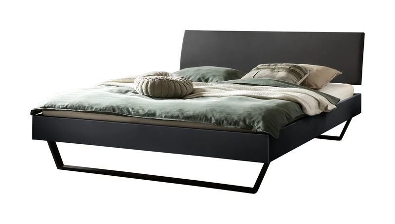 Hasena Polsterbett Clyo Anthrazit mit Kufen und Bezug Pace grey