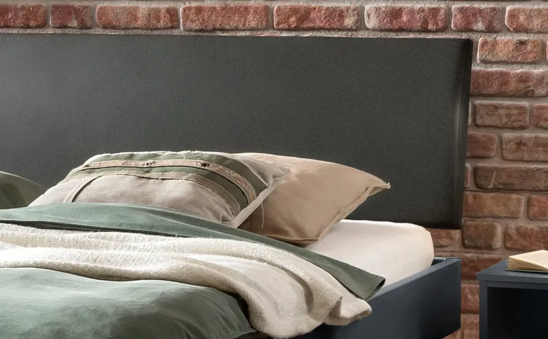 Hasena Polsterbett Clyo Anthrazit mit Kufen und Bezug Pace grey