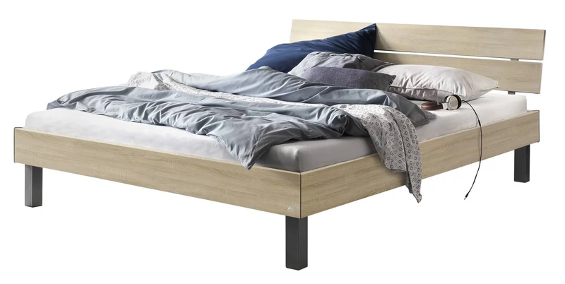 Hasena Bett Rocco Industrial-Movie, Eiche sägerau mit Alu-Füßen