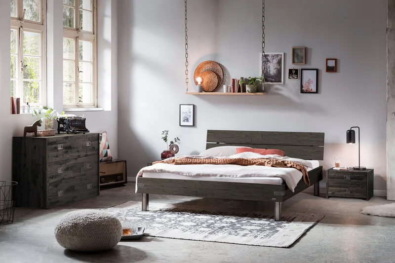 Hasena Nachttisch Lica im Industrial-Loft-Stil, Akazie Vintage Grey