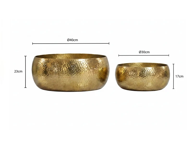 Obstschalen-Set Gold aus Aluminium mit Hammerschlag-Optik, Wohnling