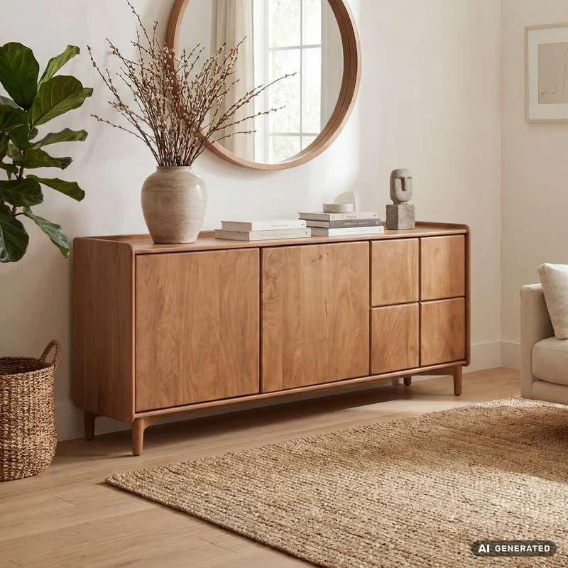 Sideboard Mango Massivholz 160 cm, Anrichte mit Push-to-Open-System