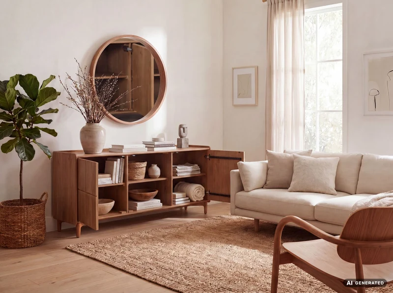 Sideboard Mango Massivholz 160 cm, Anrichte mit Push-to-Open-System