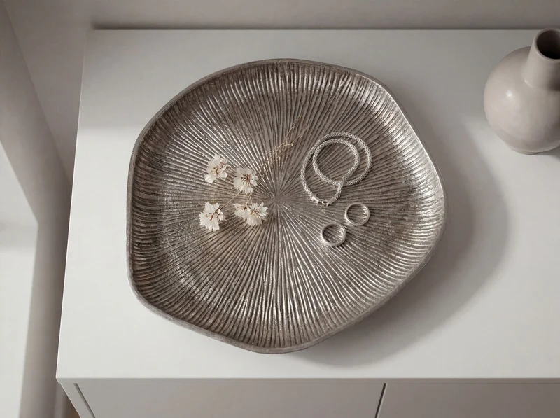 Dekoschale Silber 40 cm Aluminium mit Raw Finish, Wohnling