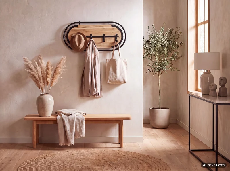 Wandgarderobe Akazie 60 cm mit 4 Haken – Massivholz-Garderobenpaneel