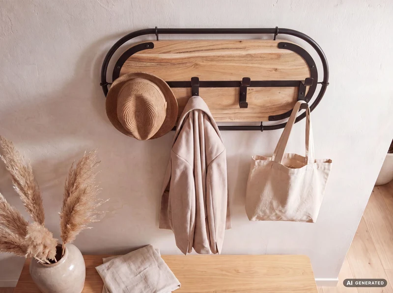 Wandgarderobe Akazie 60 cm mit 4 Haken – Massivholz-Garderobenpaneel