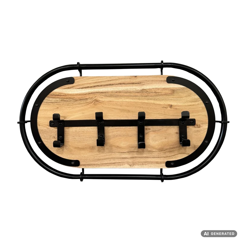 Wandgarderobe Akazie 60 cm mit 4 Haken – Massivholz-Garderobenpaneel