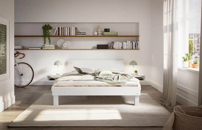 Hasena Bett Forti Weiß mit quadratischen Füßen der Trento-Kollektion