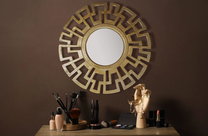 Wandspiegel Art déco 60cm Rund Gold Aluminium Rahmen Modern