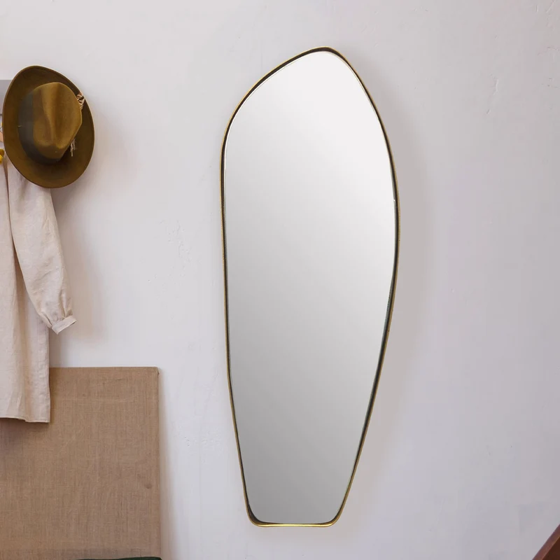 Wandspiegel Asymmetrisch 33x90cm Metall Gold Modern Flurspiegel