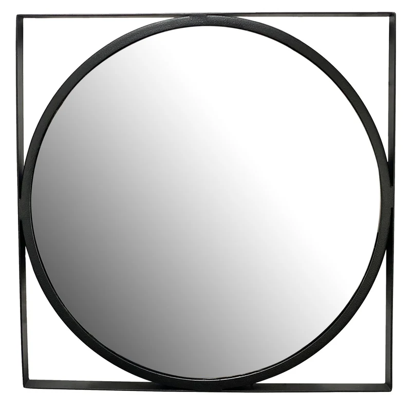 Wandspiegel 54x54cm Rund Metall Schwarz Modern Flurspiegel