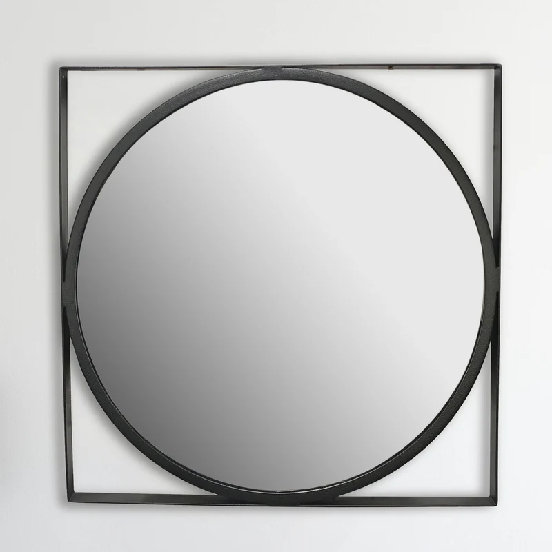 Wandspiegel 54x54cm Rund Metall Schwarz Modern Flurspiegel
