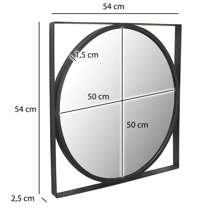 Wandspiegel 54x54cm Rund Metall Schwarz Modern Flurspiegel