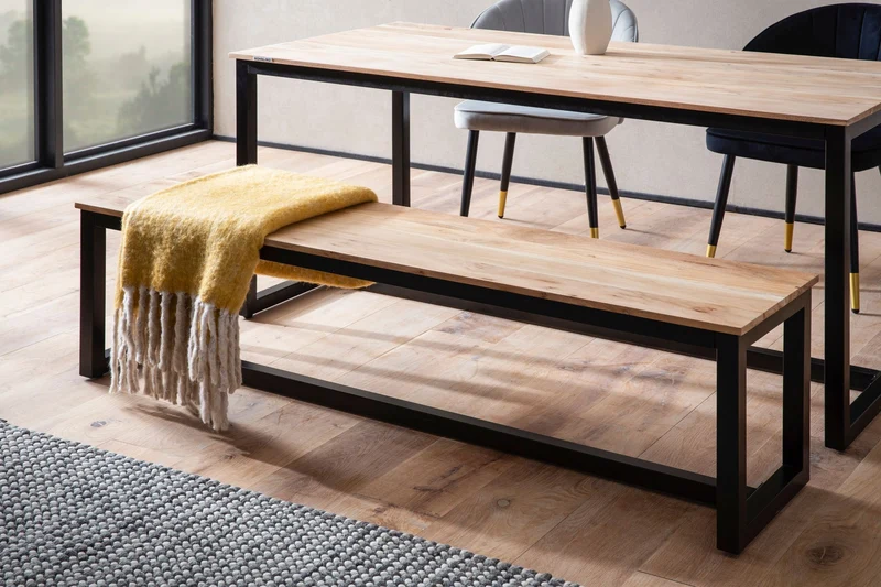 Esszimmerbank 160x40x45cm Akazie Massivholz Metall Industrial Style
