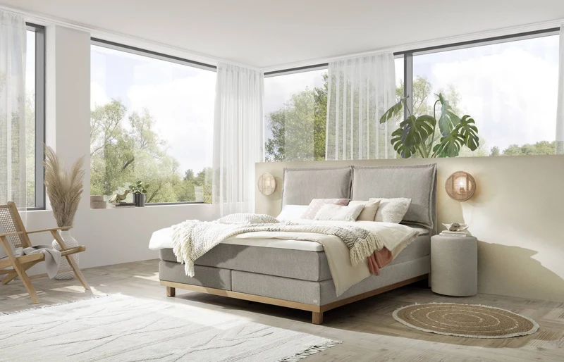 Hasena Boxspringbett Zamora Eiche bright mit Wendematratze & Topper