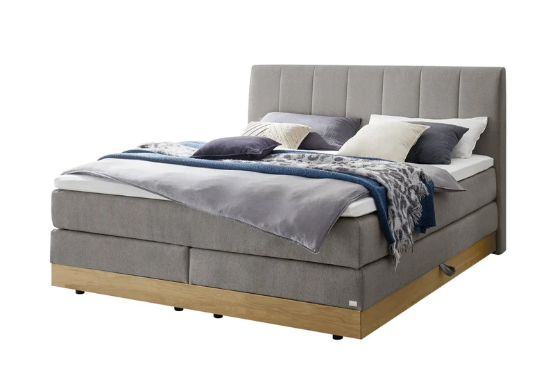 Hasena Boxspringbett Pedrosa mit Stauraum, Eiche bright & Bezug Pace grey