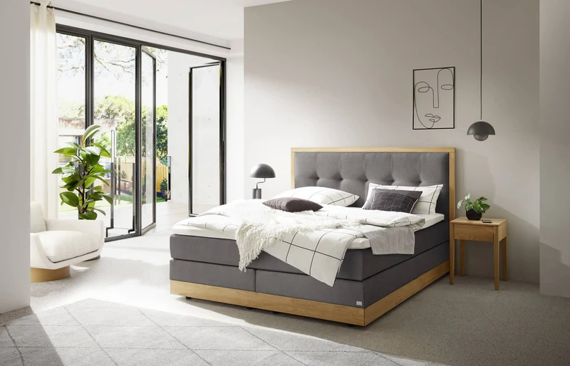 Hasena Boxspringbett Alba Eiche bright mit Stauraum und Topperwahl