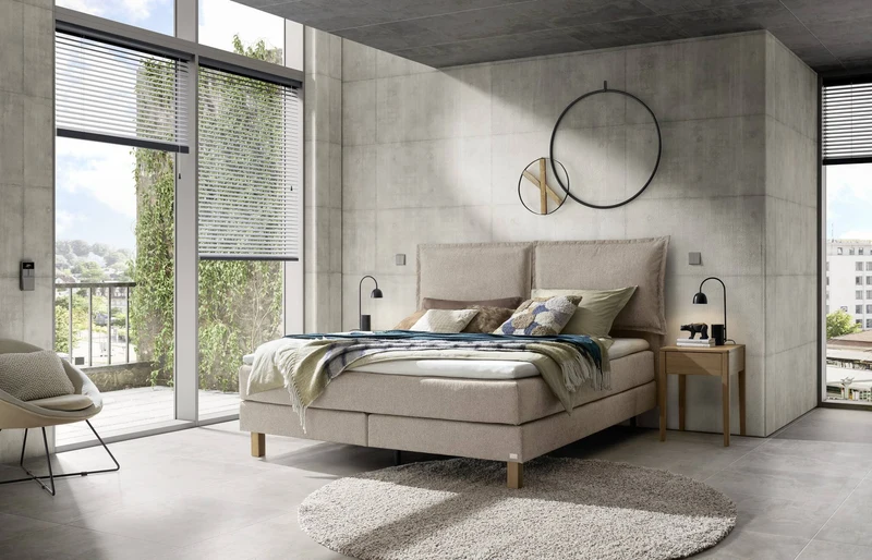 Hasena Boxspringbett Bonita in Eiche bright geölt mit Bezug Pace Sand