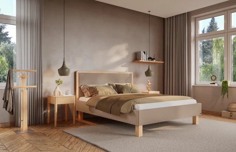 Hasena Polsterbett Amara in Eiche bright mit Bezug Pace sand