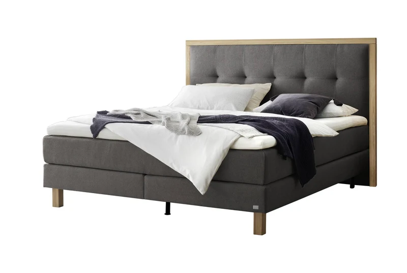 Hasena Boxspringbett Solara Eiche bright mit Bezug Pace grey und Matratze