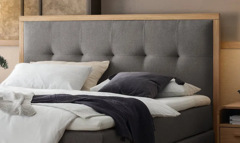 Hasena Boxspringbett Solara Eiche bright mit Bezug Pace grey und Matratze